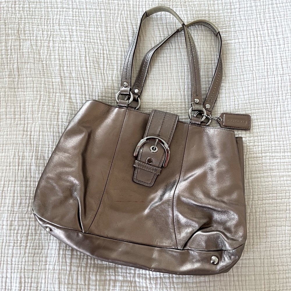 Coach large leather metallic shoulder bag